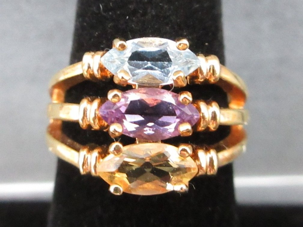 .925 Gold vermeil on sterling ring with 3 stones