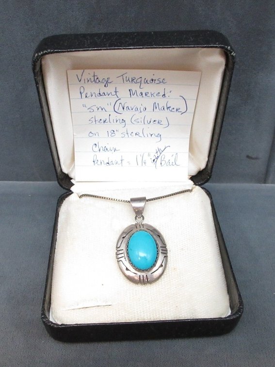 Vintage turquoise pendant on 18" sterling chain
