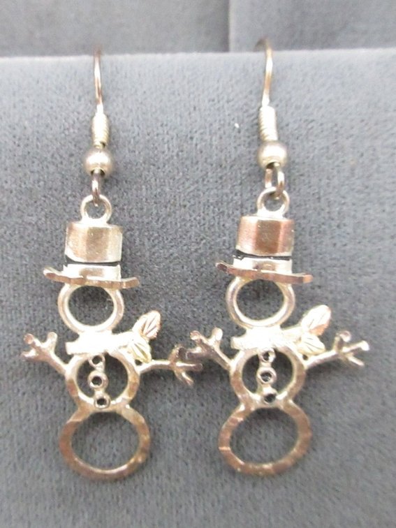 Sterling silver and 12K gold diamond-cut snowman pierced  earrings