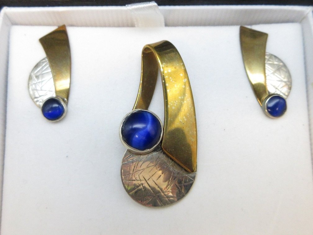 Designer  signed Modernist pendant and earring set