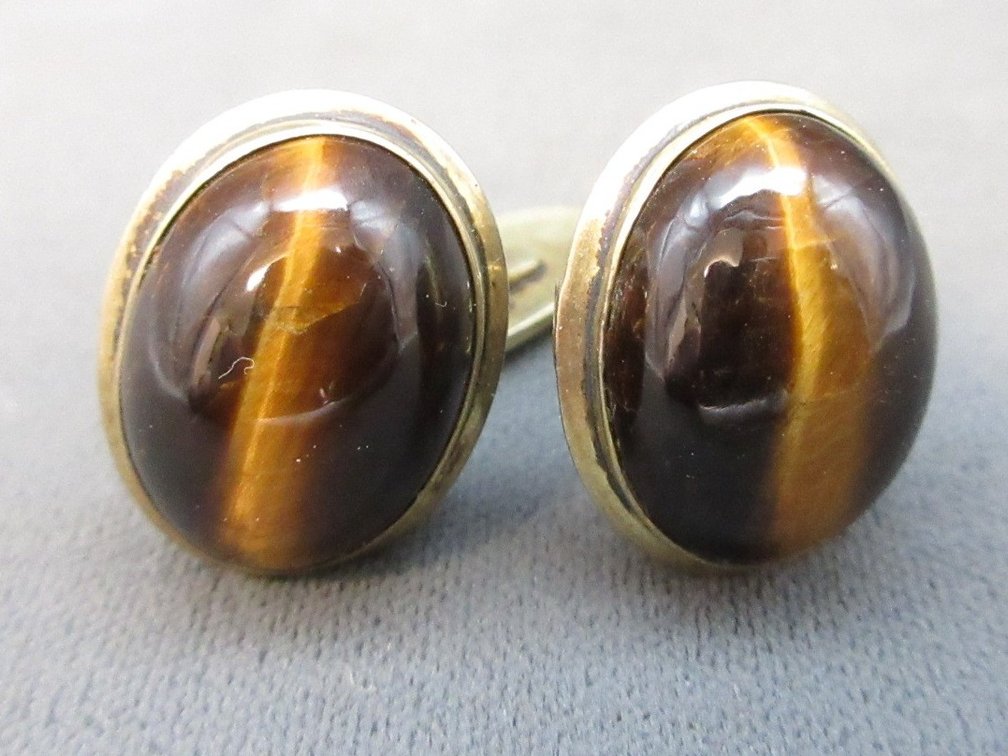 830 Silver Scandinavian Cabochon tiger eye cufflink set