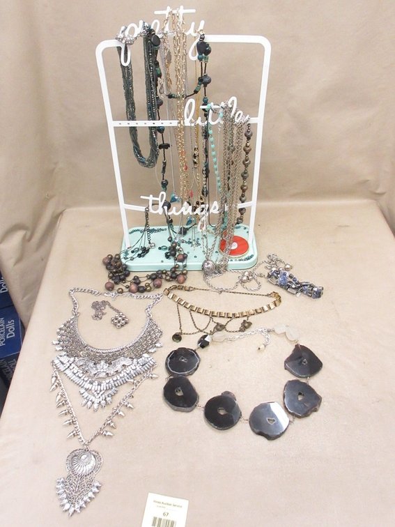 14"H jewelry stand with contents of costume jewelry