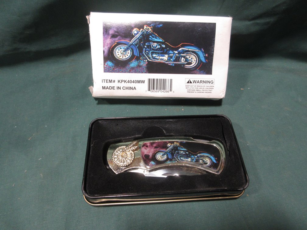 Motorcycle collector knife in tin