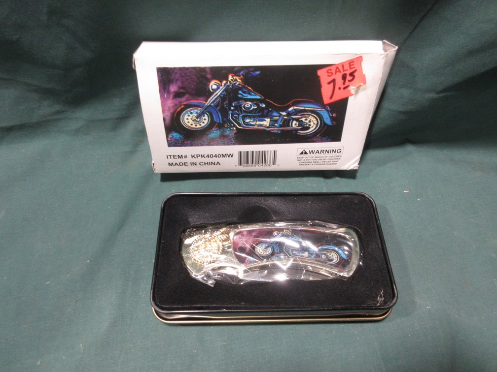 Motorcycle collector knife in tin