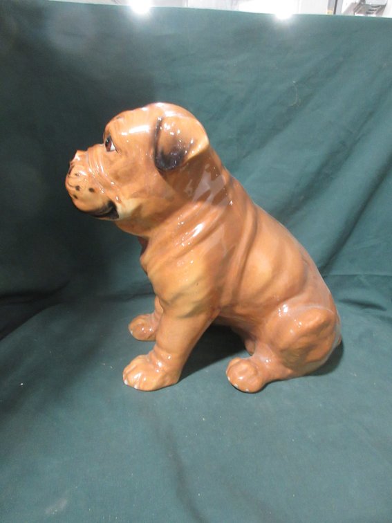 Yellow ware bulldog statue