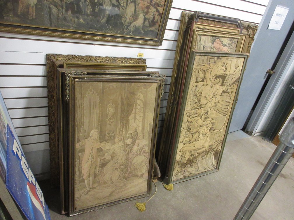 (9) Antique tapestries in antique wood frames