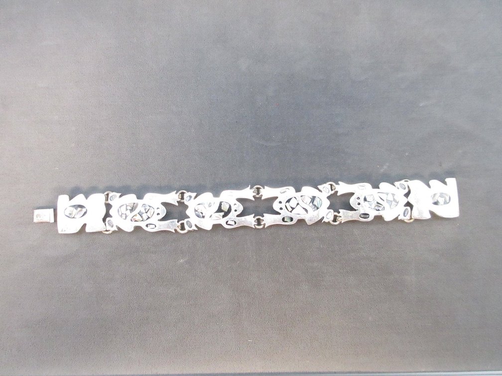 .925 Sterling Mexico abalone inlaid frog bracelet