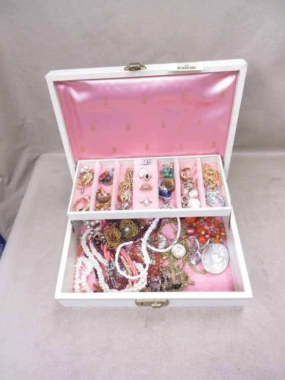 11"W Jewelry box with contents of costume jewelry