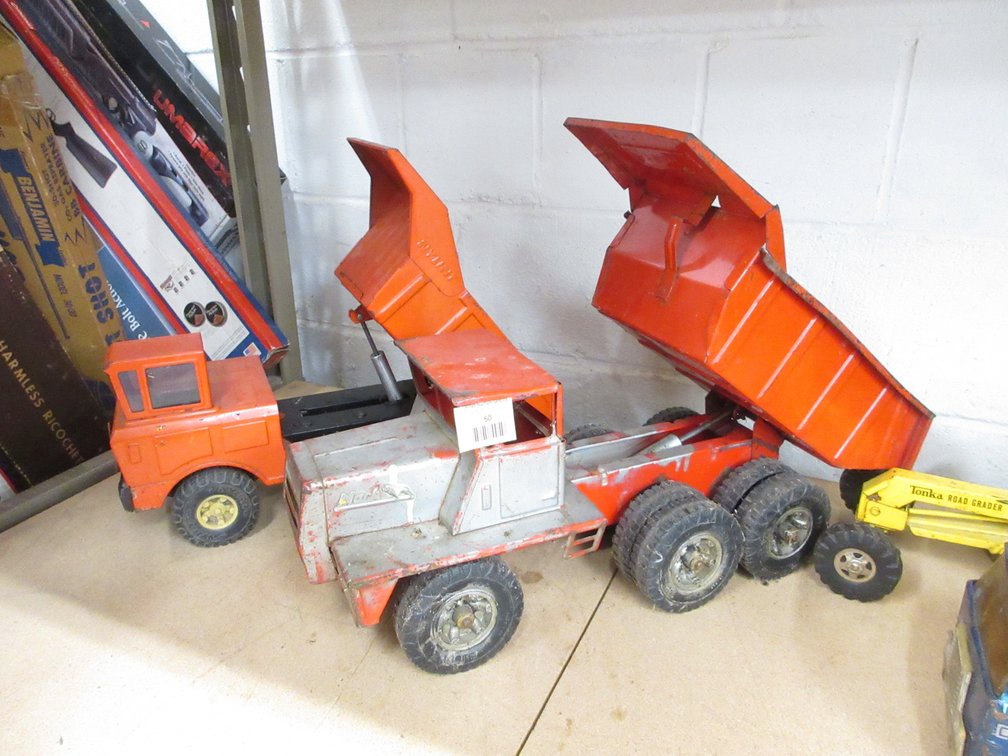 (2) Pressed steel dump trucks