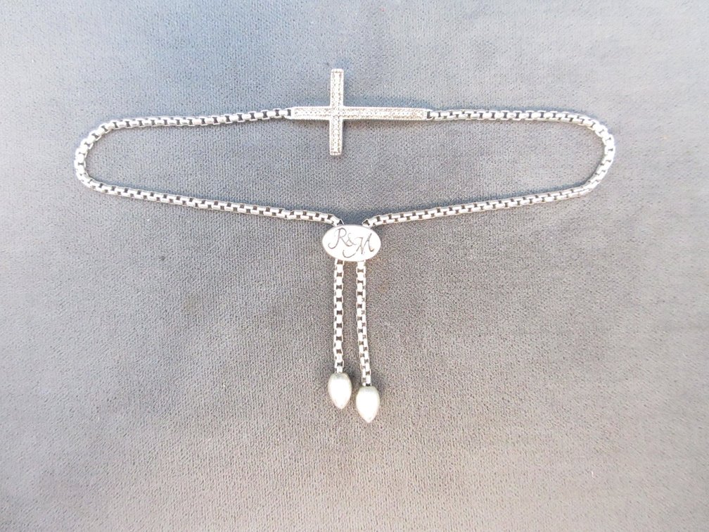.925 "R & M" slider bracelet with diamond accent