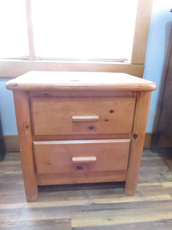 Pine log 2-drawer side table