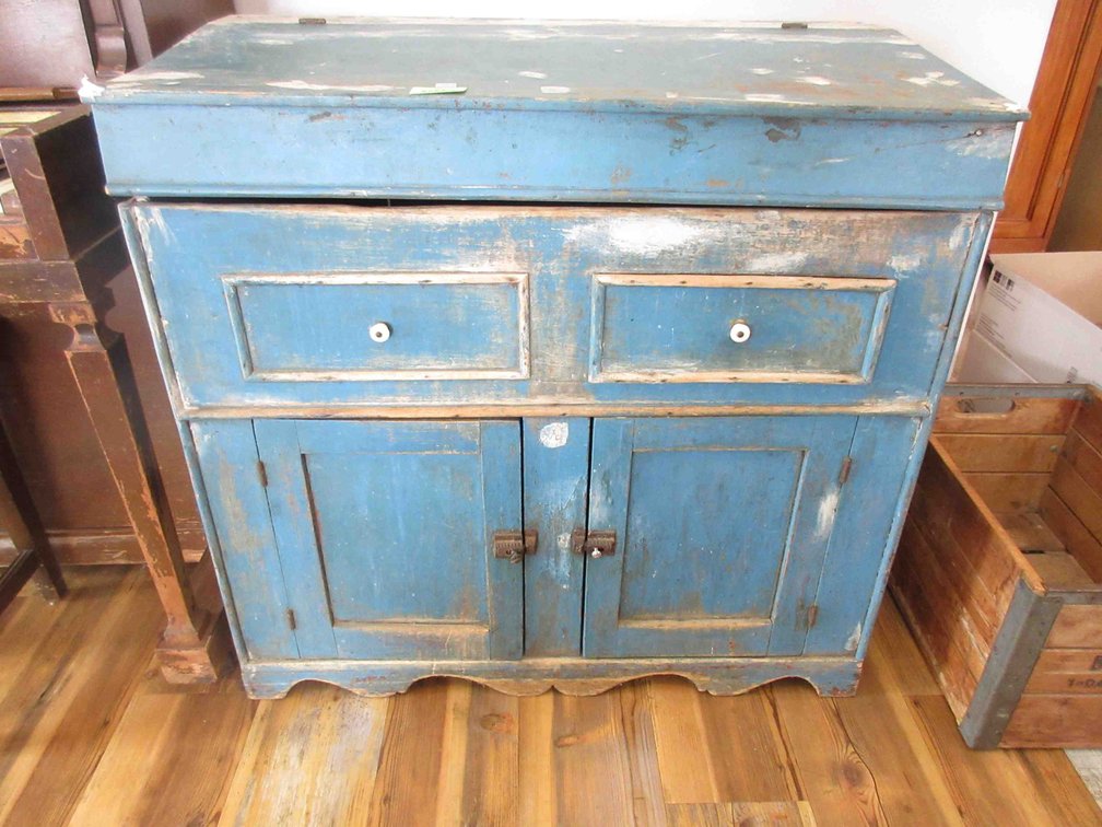Primitive painted wood dry sink cupboard