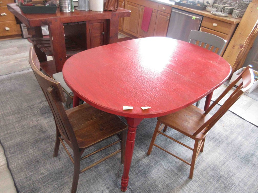 Antique mismatch painted dining table set