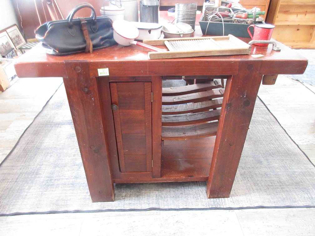 Antique wood kitchen island bench