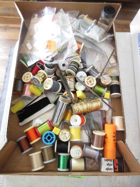 Flat of fly tying supplies