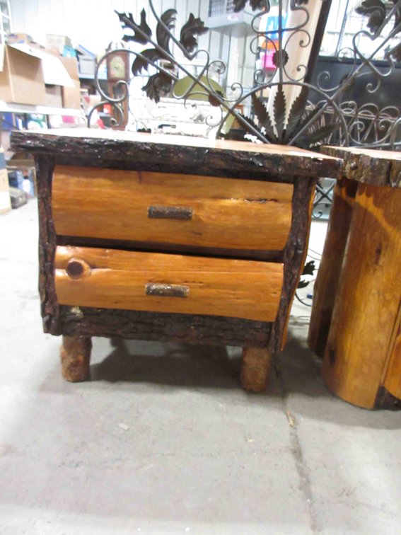 Rustic wood log night stand