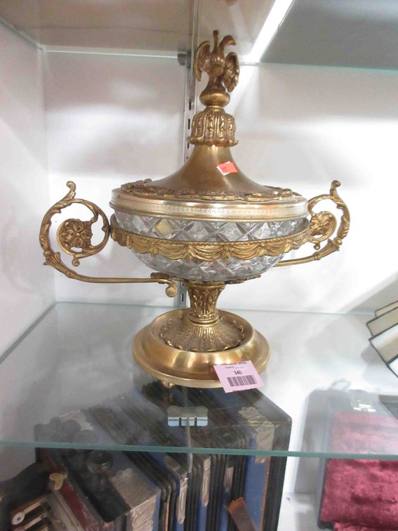 Antique bronze and crystal covered compote with lid