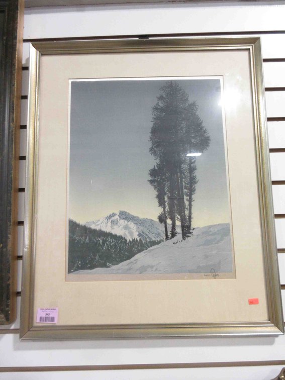 Framed and signed Hans Figura silkscreen landscape print
