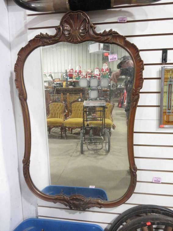 Antique carved wood ornate mirror