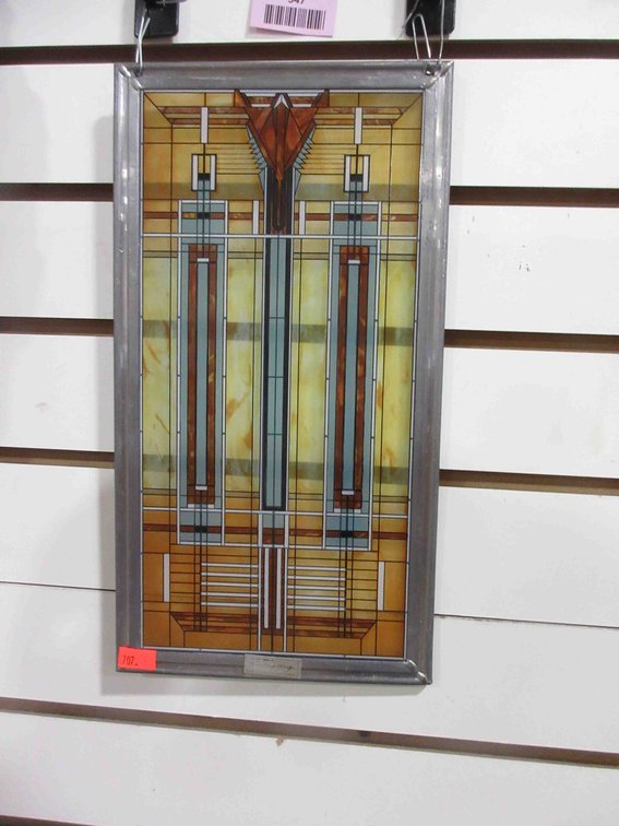Frank Lloyd Wright-inspired colored glass window hanging