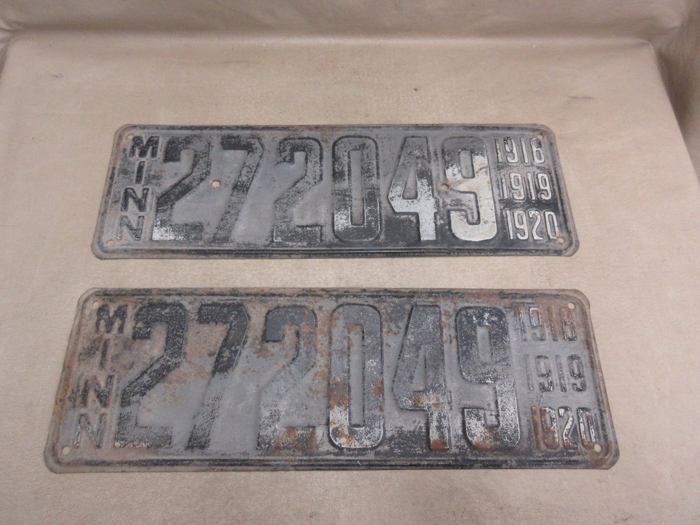 Minnesota 1918-1920 pressed steel license plate set