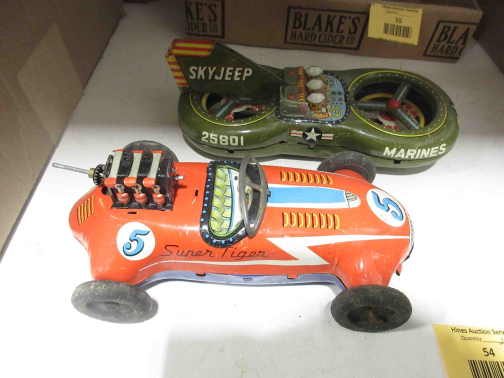(2) Vintage tin litho friction toys