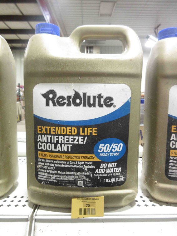 Jug of Resolute 50/50 antifreeze/coolant
