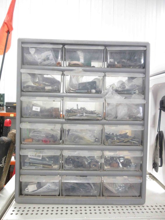 Plastic hardware bin with hardware