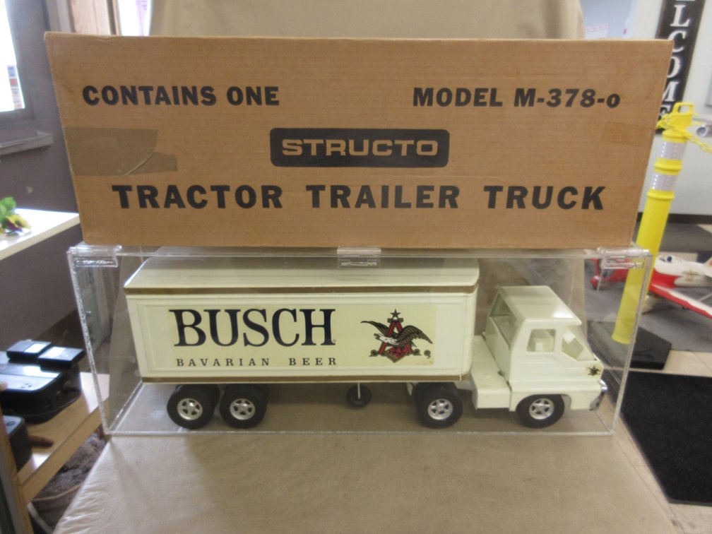 Structo Pressed Steel Truck with "Busch Bavarian Beer" trailer and original box