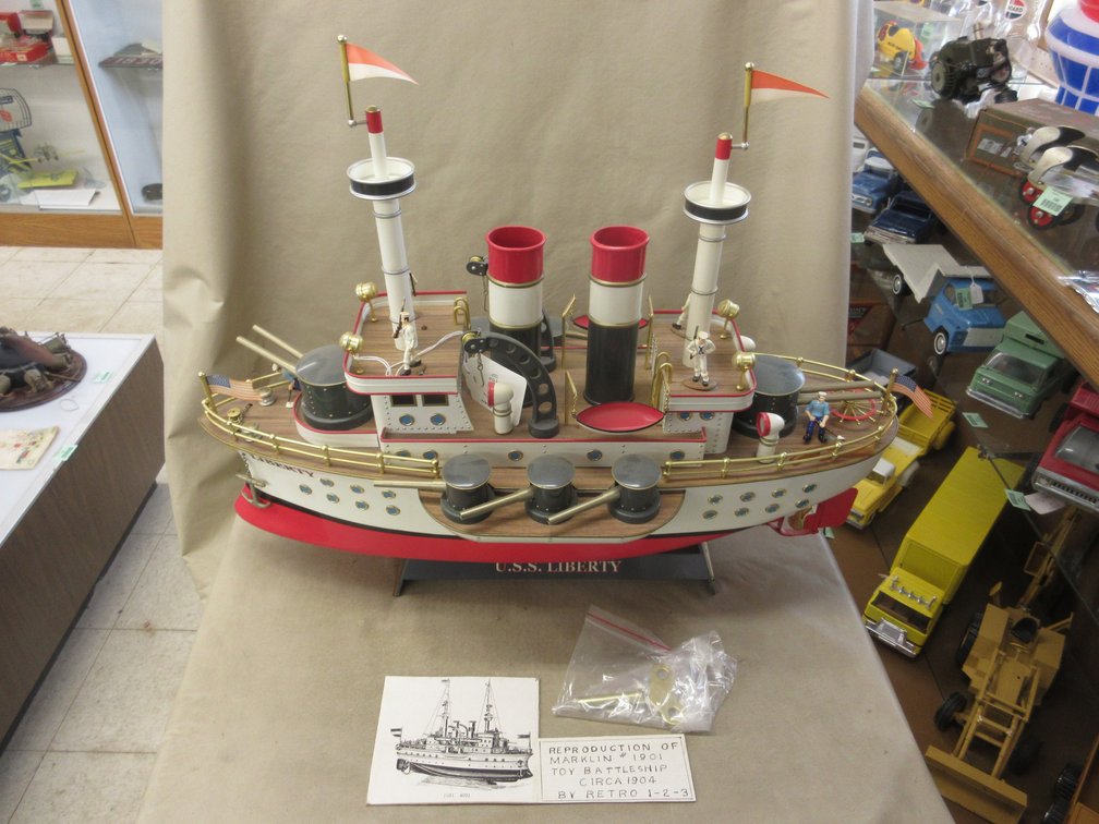 U.S.S. Liberty Toy Battleship on stand