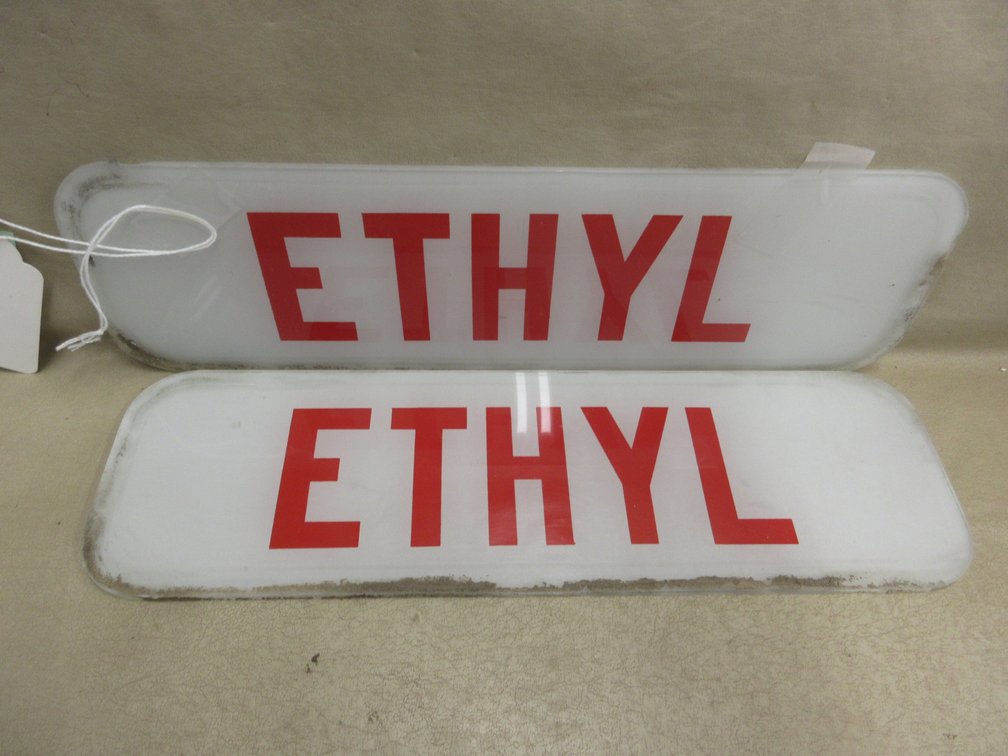 (2) "Ethyl" glass gas pump signs