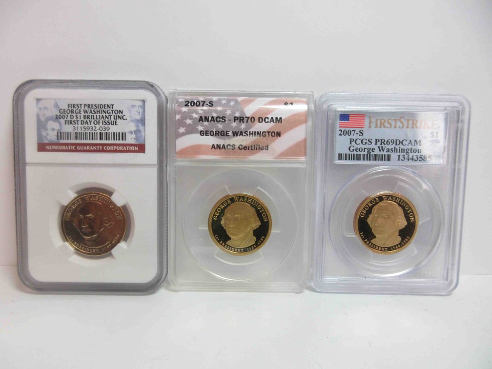 (3) 2007 George Washington graded dollars