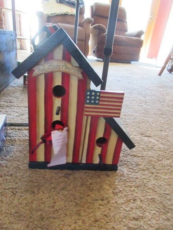 Wood American Flag theme bird house