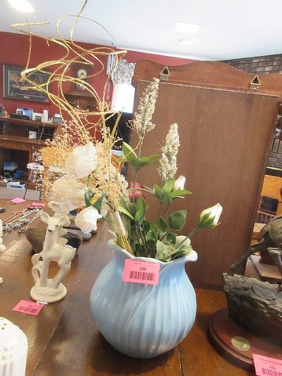 Red Wing #896 vase with faux floral