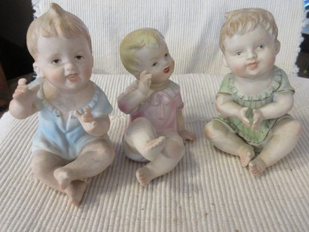 (3) Vintage porcelain piano babies