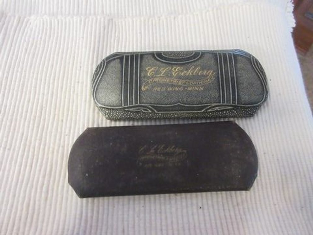 (2) Antique Red Wing-MN Optometrist glasses cases