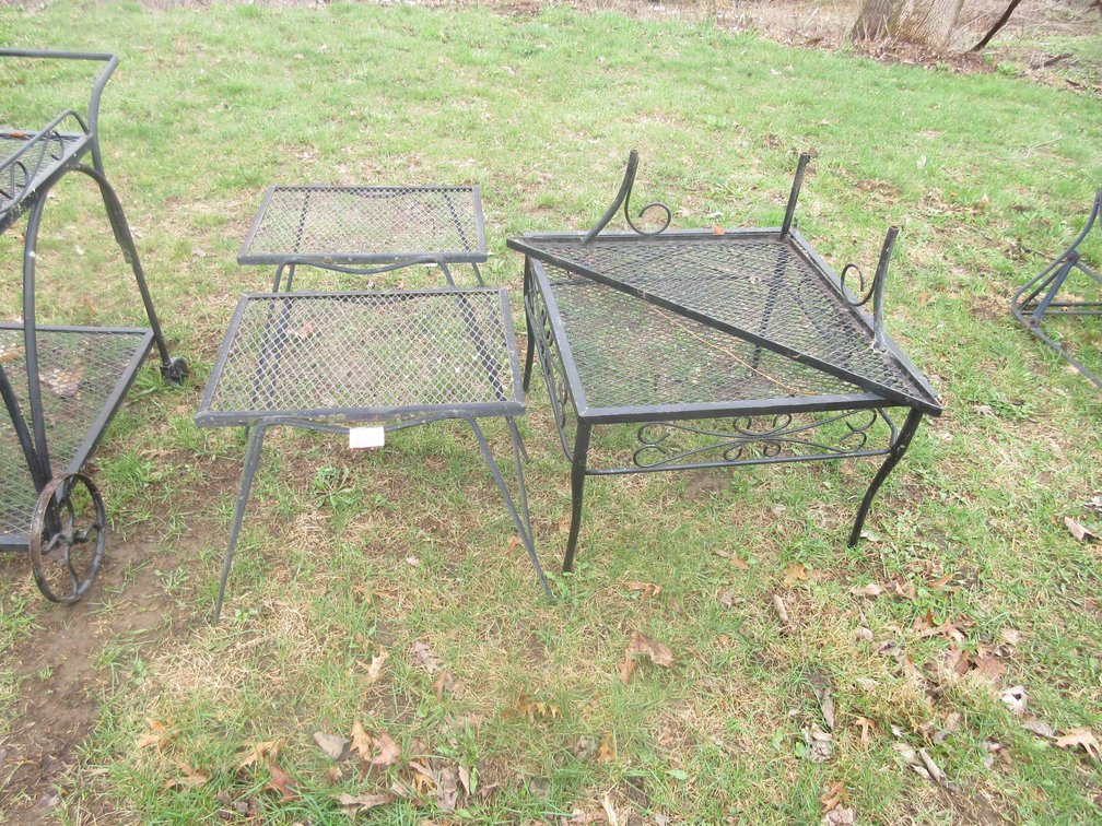 (3) Metal mesh patio tables