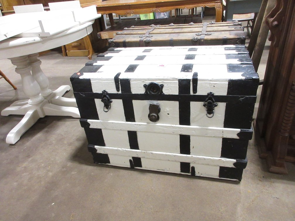 Antique painted flat top trunk