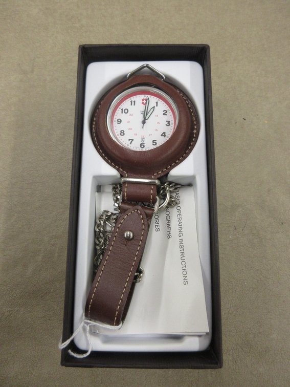 Vintage Swiss Army pocket watch with chain and manual