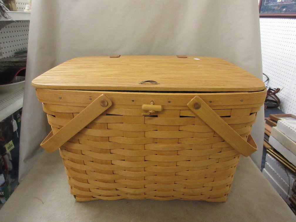 Longaberger picnic basket and woven rug group