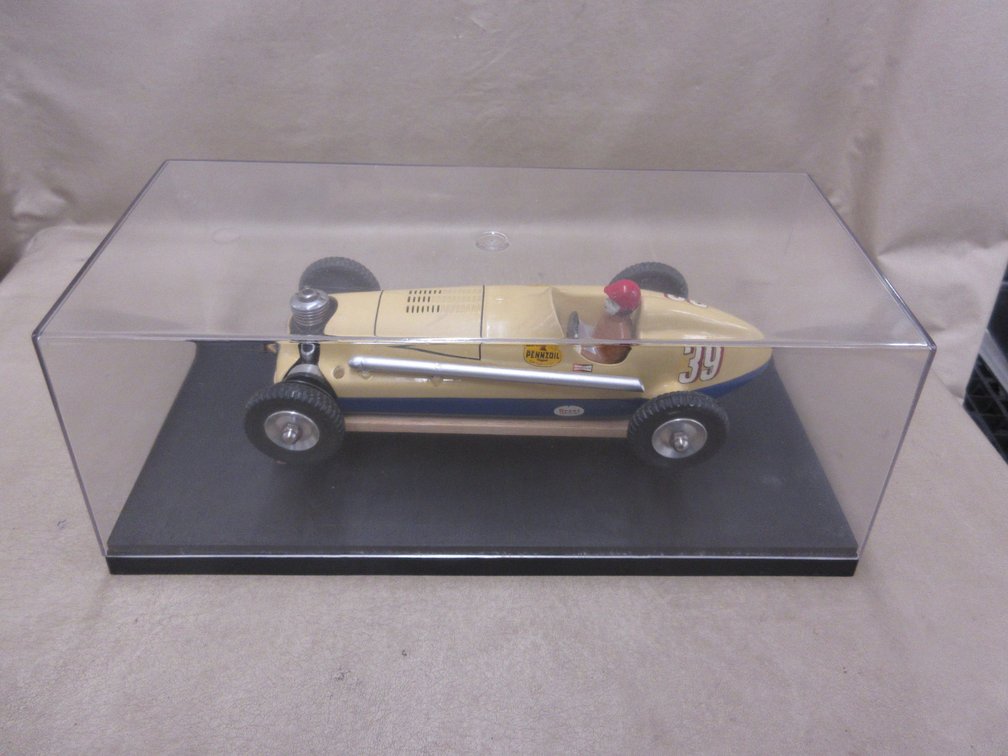 Toy tether race car with engine and stand