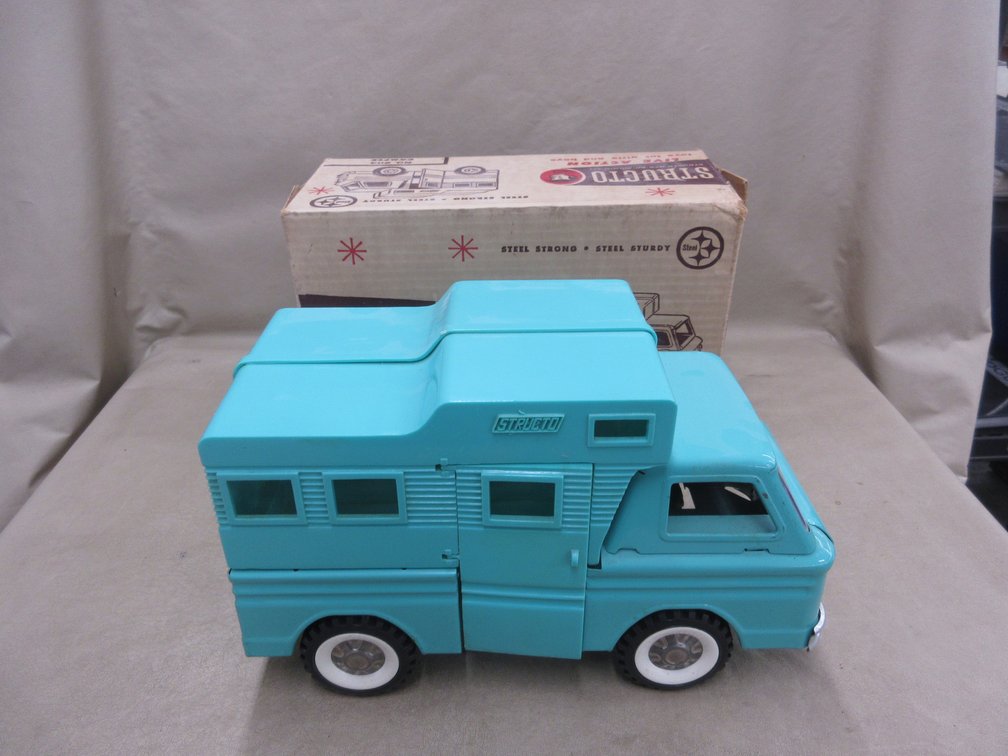 Structo pressed steel and plastic pickup truck and camper