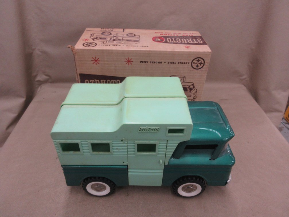 Structo pressed steel and plastic pickup truck and camper