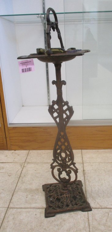 Victorian cast iron ashtray stand with glass ashtray