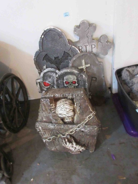 Group of foam and cast Halloween decorations