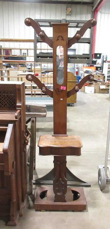 Antique oak hall tree with glove box