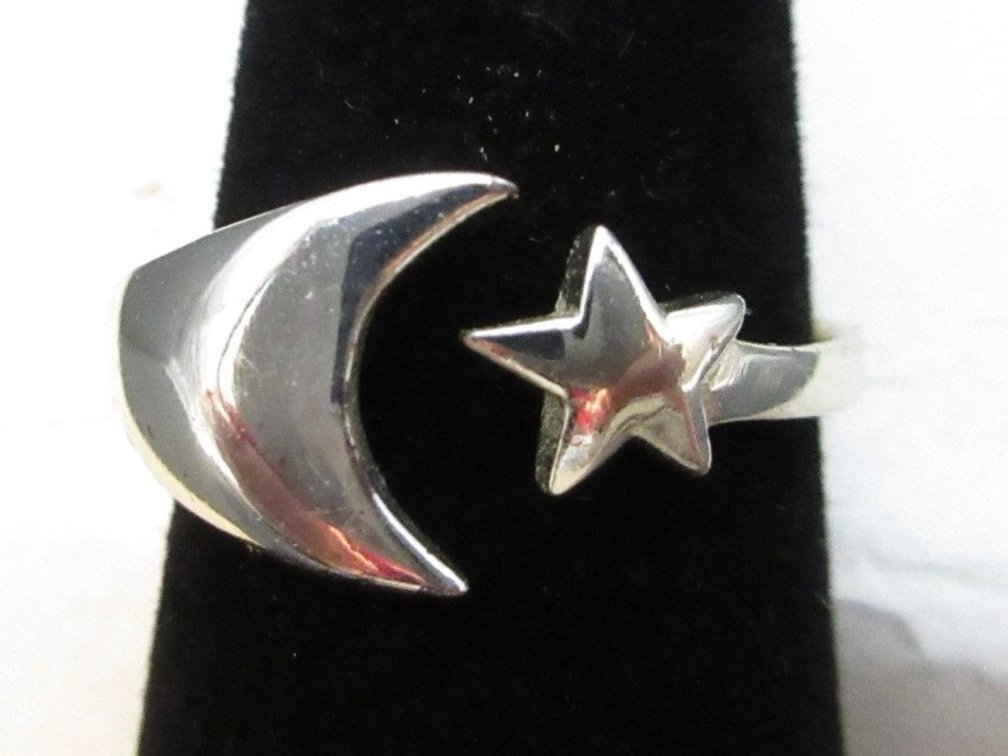 .925 Sterling moon and star ring