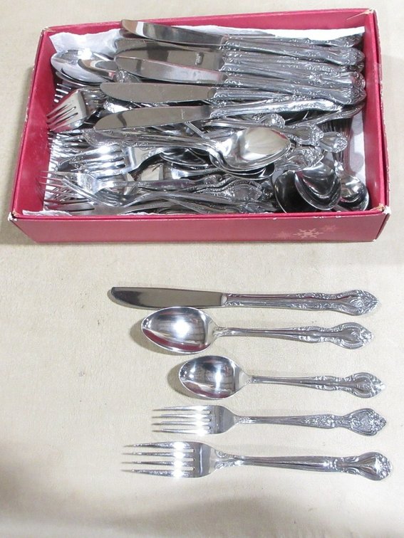 Box of stainless flatware