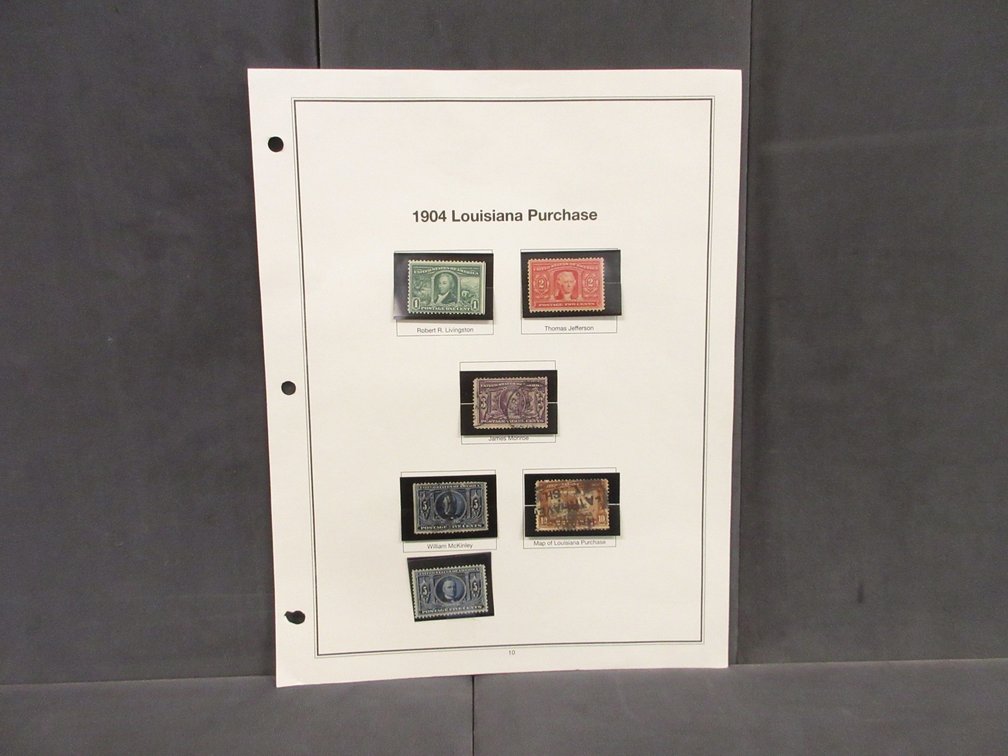 Album page of 1904 Louisiana Purchase postage stamps