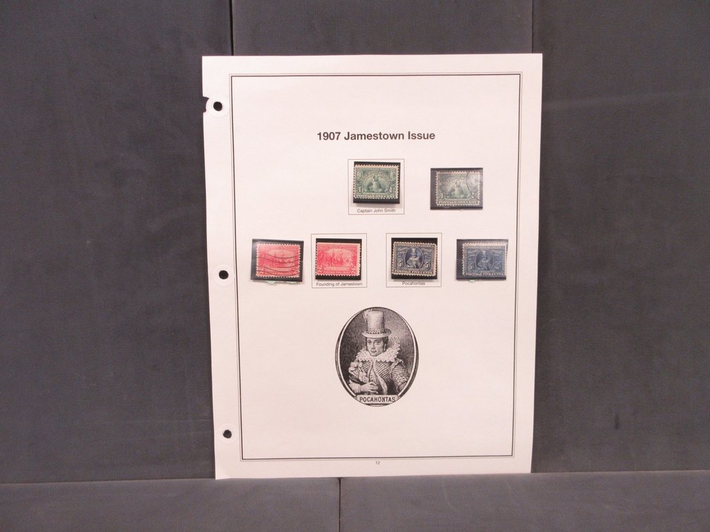 Album page of 1907 Jamestown Issue postage stamps